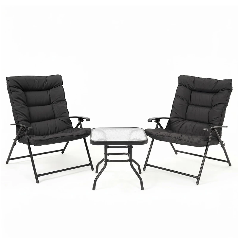 Mondeer Bistro Sets with 2 Foldable Cushioned Lounge for Garden