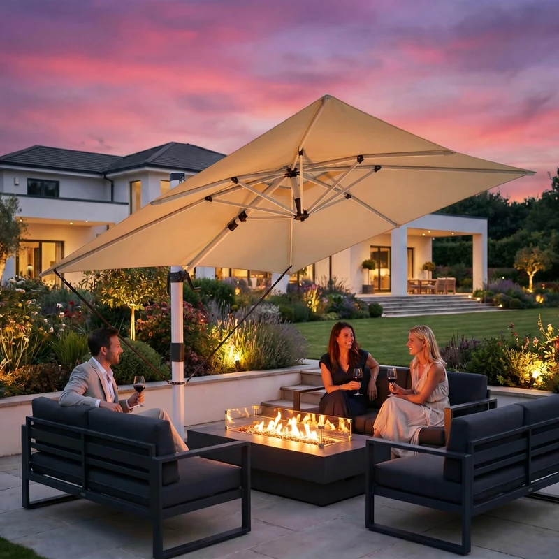 JUMMICO 3x3m Cantilever Garden Parasol with Crank Tilt, Heavy Duty Aluminium Frame, UV Protection, Waterproof, 360° Rotation Foot Pedal, Outdoor Patio Umbrella for Garden, Lawn Terrace,Beige - Image 1