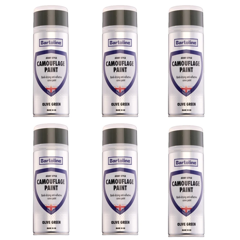 Bartoline Camouflage Paint Olive Green Spray 400ml 6 Pack Anti-Reflective Military Style Paint for Metal Plastic Wood Ceramic Surfaces Automotive Craft Home and Sport