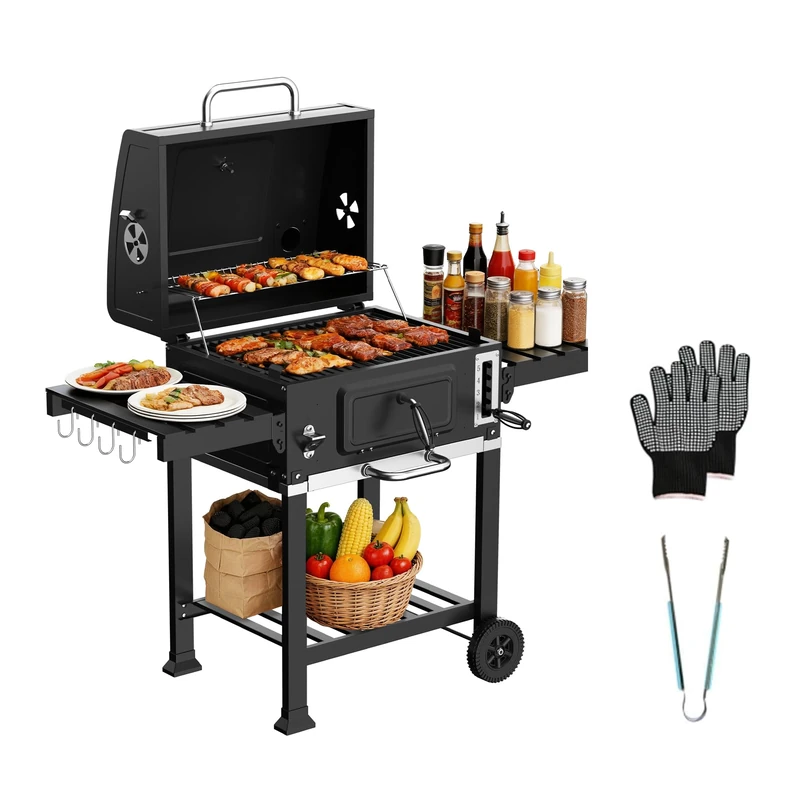 TEENO XXL Charcoal Barbecue – Built-in Thermometer, Heat Resistant Gloves, Fireplace, Bottle Opener & Smoker – 6 Speeds Large Model for Outdoor Grilling, Parties and Families - Image 1