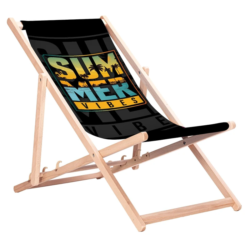 Green Blue GB183 Folding Beech Wood Deck Chair – Garden and Beach Chair with 3-position adjustable backrest and high-resolution sublimation print featuring tropical motives (Summer Vibes) - Image 1