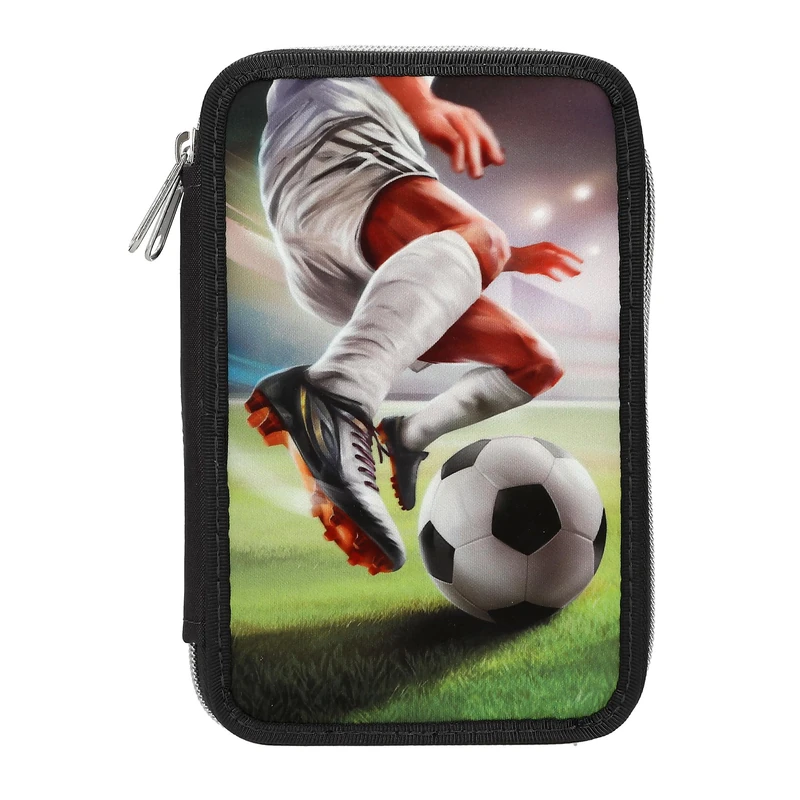 Depesche 14185 Action World Football 2 Compartment Pencil Case with Coloured Pencils, Scissors, Ruler etc. - Image 1