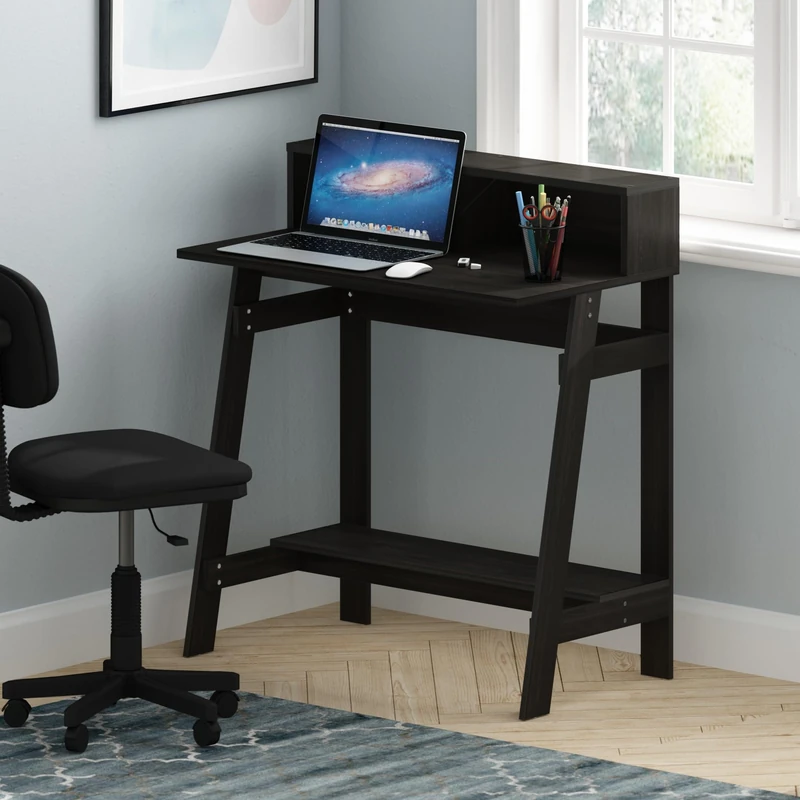 Furinno SIMPLISTIC 81.3cm Black Computer Desk, Small Office Desk, Rectangular Home Office Desk with Shelf, Gaming Desk for Home Office, Bedroom, Study Room, Black Espresso