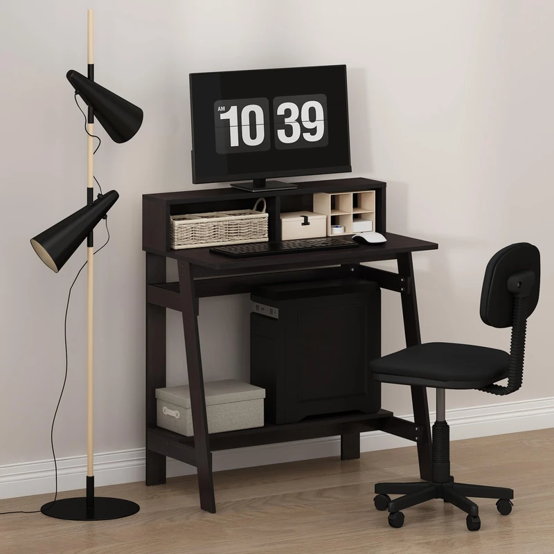 Furinno SIMPLISTIC 81.3cm Brown Computer Desk, Small Office Desk, Rectangular Home Office Desk with Shelf, Gaming Desk for Home Office, Bedroom, Study Room, Dark Mocha