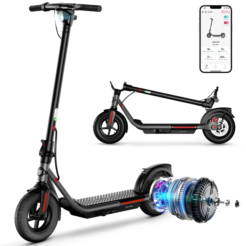 SISIGAD Electric Scooter for Adult,10 inches Tires,42 KM Long Range,500W Peak Motor 3 Speed, Portable Scooter Electric with Smart LCD Display