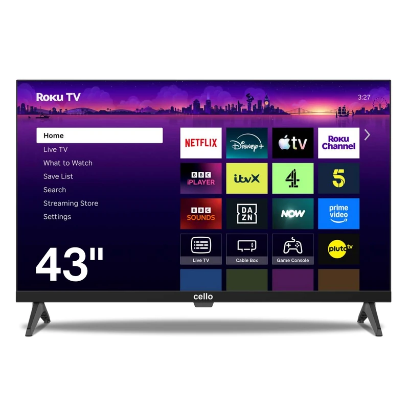 Cello C43RK4K 43” Smart Roku HD TV with Freely, Freeview Play, Netflix, Disney+, Apple TV+, BBC iPlayer, ITVX, voice remote control, Phone mirroring, ideal for Small Spaces - Image 1