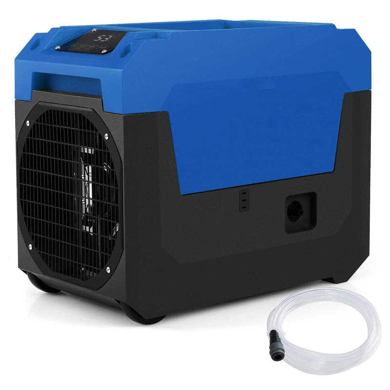 HOMFME 60L/Day Commercial Dehumidifier, 24H Timer Industrial Compressor Dehumidifier with Auto Defrost, Handle, Wheels, Drain Hose & Protection System, Home Basements Air Dryer, Up to 200㎡ (Blue)