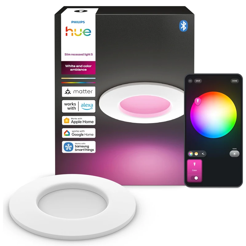 Philips Hue Slim Downlight - LED recessed spot - Bathroom Lighting - GU10 Fitting - Contains 1 recessed spot - Adjustable White and Coloured Light - White - IP44: Splash-Proof - Ø 9 cm - smart