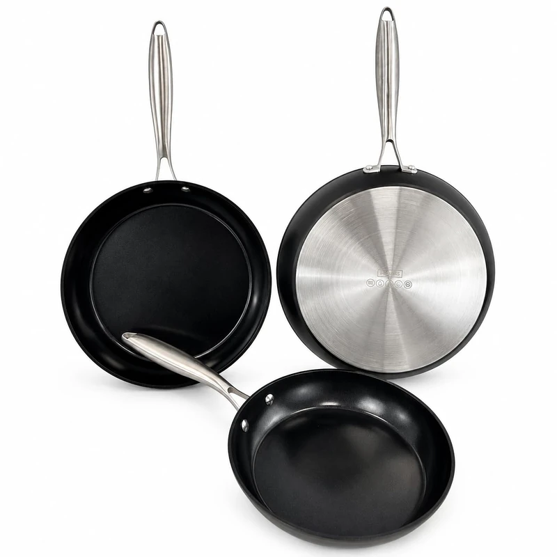 Nerthus Set of 3 Ceramic Frying Pans with Non-Stick Coating 24, 28 and 30 cm, Suitable for All Cooking Plates, Induction, Gas, Electric and Ceramic, Cooking with Less Oil, Easy Cleaning
