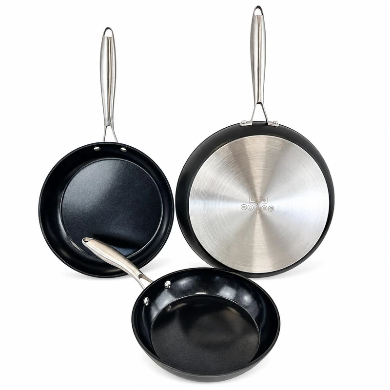 Nerthus Set of 3 Ceramic Frying Pans with Non-Stick Coating 22, 26 and 30 cm, Suitable for All Cooking Plates, Induction, Gas, Electric and Ceramic, Cooking with Less Oil, Easy Cleaning