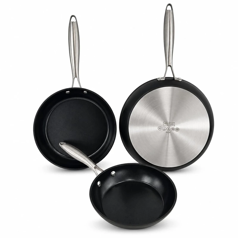 Nerthus Set of 3 Ceramic Frying Pans with Non-Stick Coating 20, 24 and 28 cm, Suitable for All Cooking Plates, Induction, Gas, Electric and Ceramic, Cooking with Less Oil, Easy Cleaning - Image 1