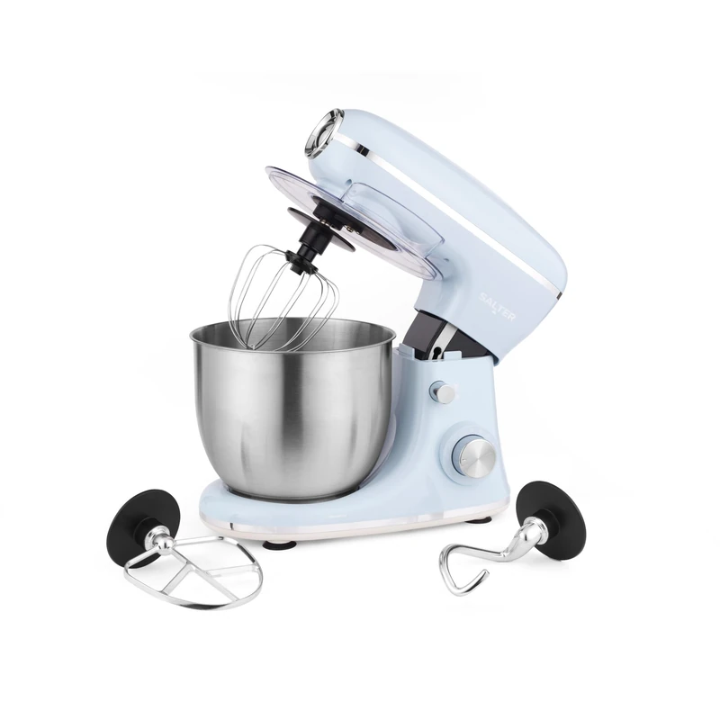 Salter Retro Blue Stand Mixer – 5L Electric Food Kitchen Mixer, Stainless Steel Removable Mixing Bowl, Accessories Included, Dough Hook, Wire Whisk, Beater, 8 Speed Settings & Pulse Function, 1300W - Image 1