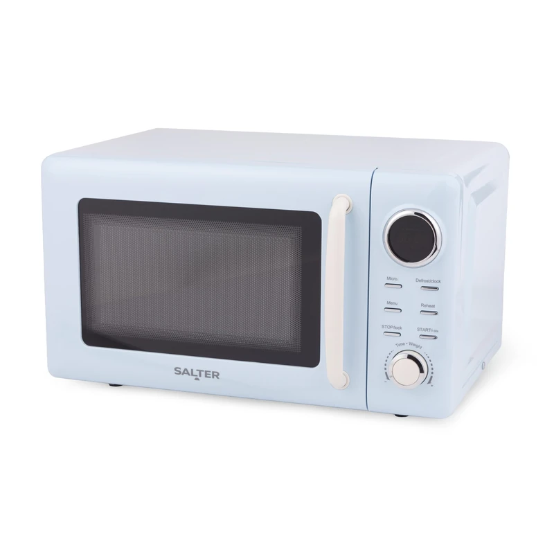 Salter Retro Blue Digital Microwave - 20L, 60 Minute Timer, 8 Cooking Presets, 5 Power Levels, LED Display, Defrost by Weight/Time, 27cm Glass Turntable, Solo Microwave Oven, 800W