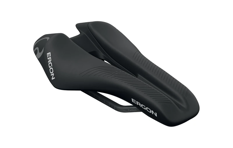 Ergon SR Tri Pro Carbon Mens Bicycle Saddle, Carbon Shell and Rails, Black, Front Power Position