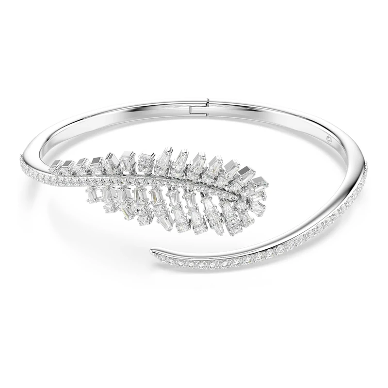 Swarovski Vienna Bangle, Mixed Cuts, Feather, White, Rhodium Plated