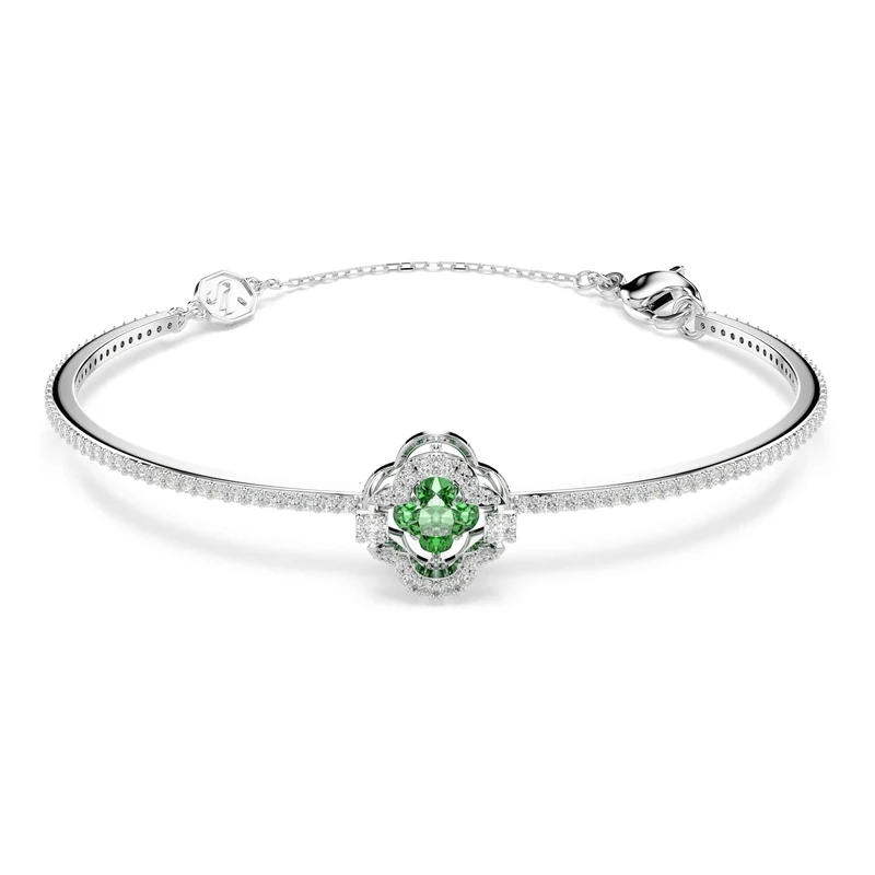 Swarovski Una Angelic Bangle, Mixed Cuts, Green, Rhodium Plated