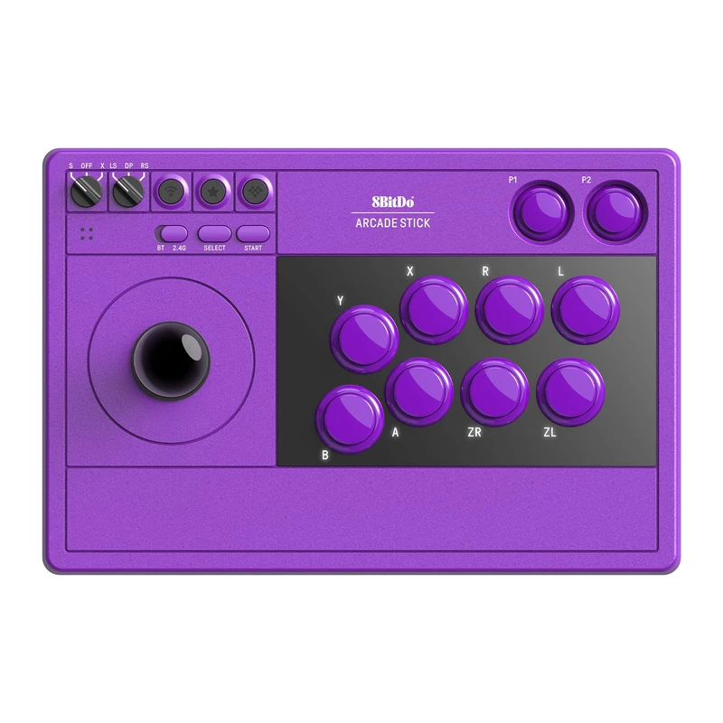 8Bitdo Arcade Stick for Switch/Switch 2 & Windows PC, Wireless Bluetooth, 2.4G Adapter & Wired USB-C Arcade Fight Stick, Dynamic Button Layout, Macro Buttons, Turbo Functionality - Purple