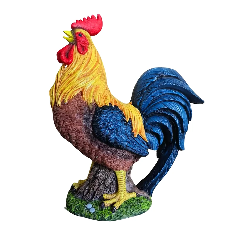 Relaxdays Garden Ornament: Chicken, Proud Rooster, Weatherproof, Lifelike Animal Figure, Polyresin, 37 cm, Colourful - Image 1