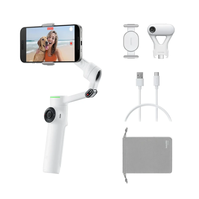 Insta360 Flow 2 Pro AI Tracker Bundle (Summit White) – Foldable AI Smartphone Gimbal with AI Tracker, Multi-Person Tracking & 360° Infinite Pan Tracking