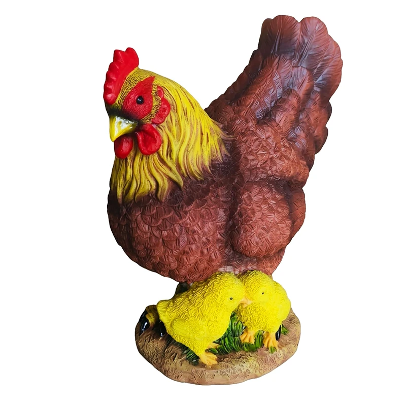 Relaxdays Garden Ornament: Hen with Chicks, Weatherproof Resin, Authentic, 24 cm, Colourful - Image 1