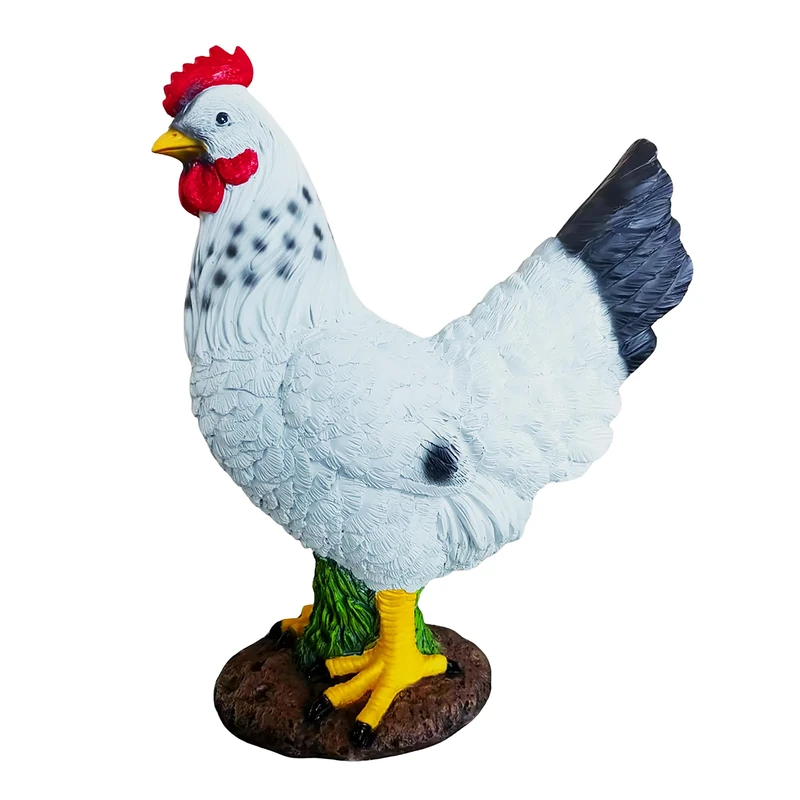 Relaxdays Garden Figurine: Chicken, White Rooster, Weatherproof Garden Decoration, Resin, 32.5 cm, Multicoloured - Image 1