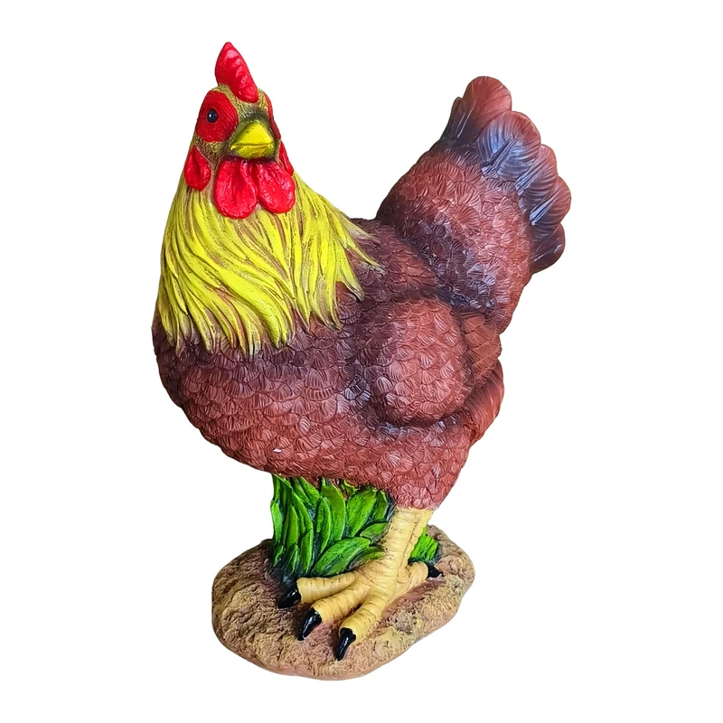Relaxdays Garden Ornament: Brown Rooster, Weatherproof Polyresin, Authentic Animal Figure, 24 cm high, Colourful - Image 1
