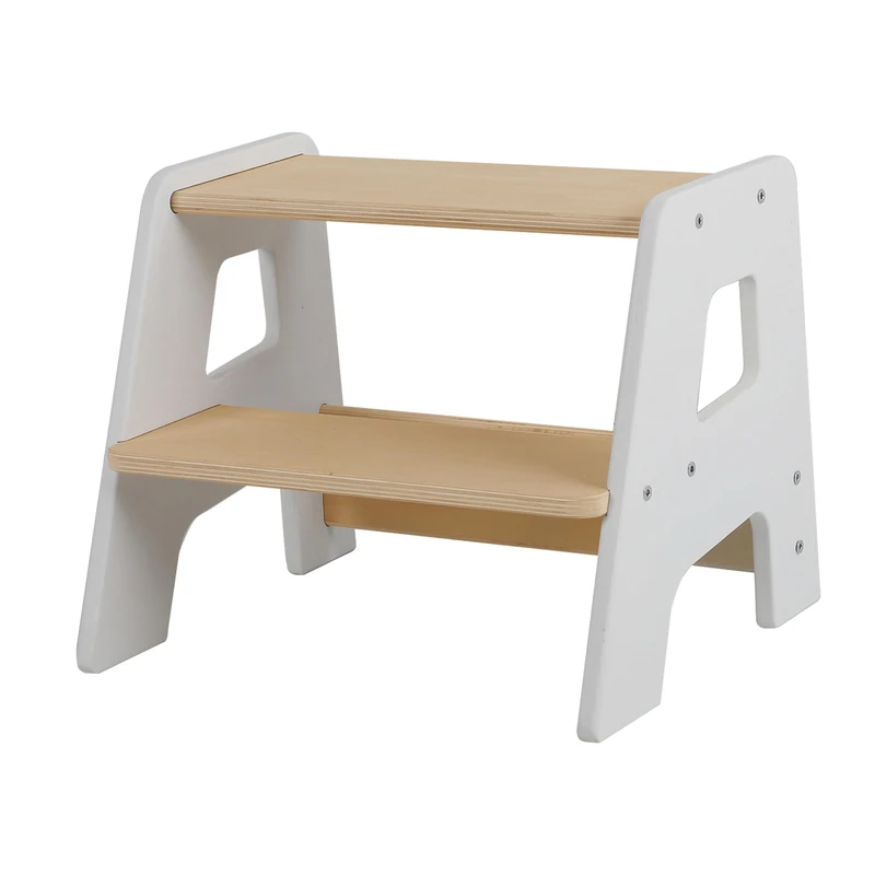 Relaxdays 2-step A-frame Step Stool for Children, 50 kg, non-slip, H x W x D 33 x 40 x 35 cm, white/natural - Image 1