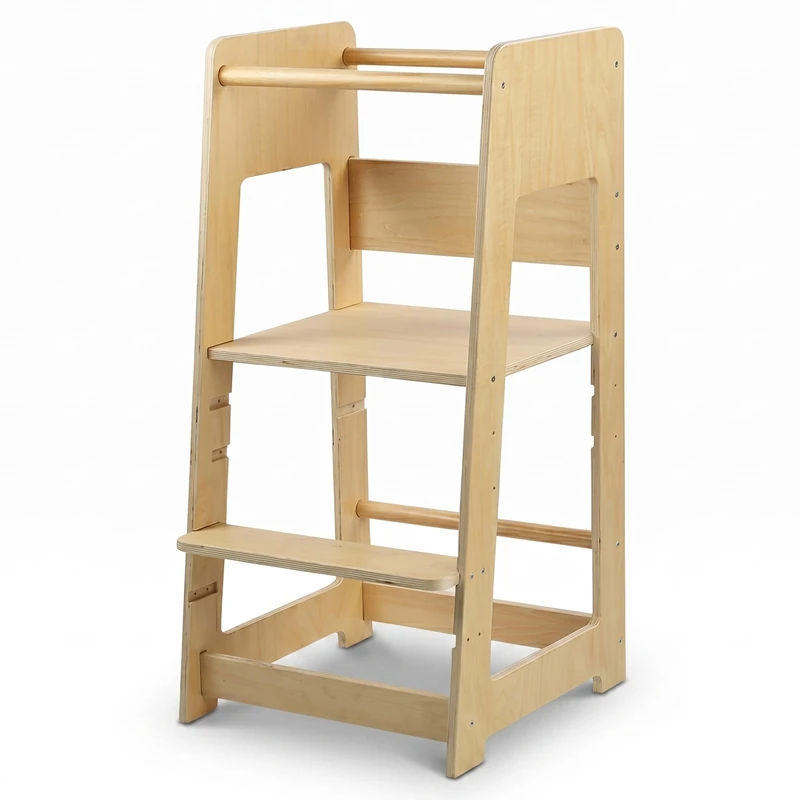 Relaxdays Learning Tower, height-adjustable, anti-tip, HxWxD: 90 x 44 x 44 cm, kitchen tower, toddler stool, natural - Image 1