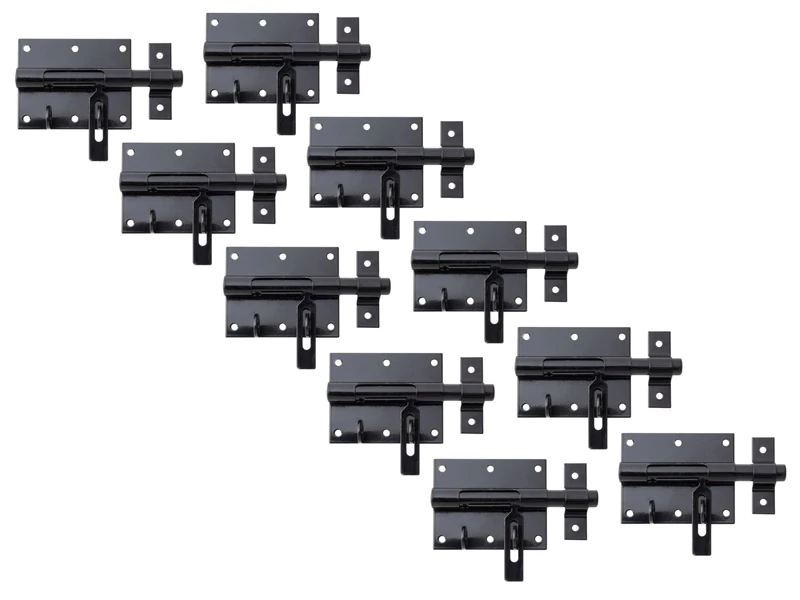 Alberts 863418 Bolt Lock Bolt with Attached Loop Black Plastic Coated Plate 90 x 73 mm Bolt 13.5 mm Total Length 130 mm Set of 10