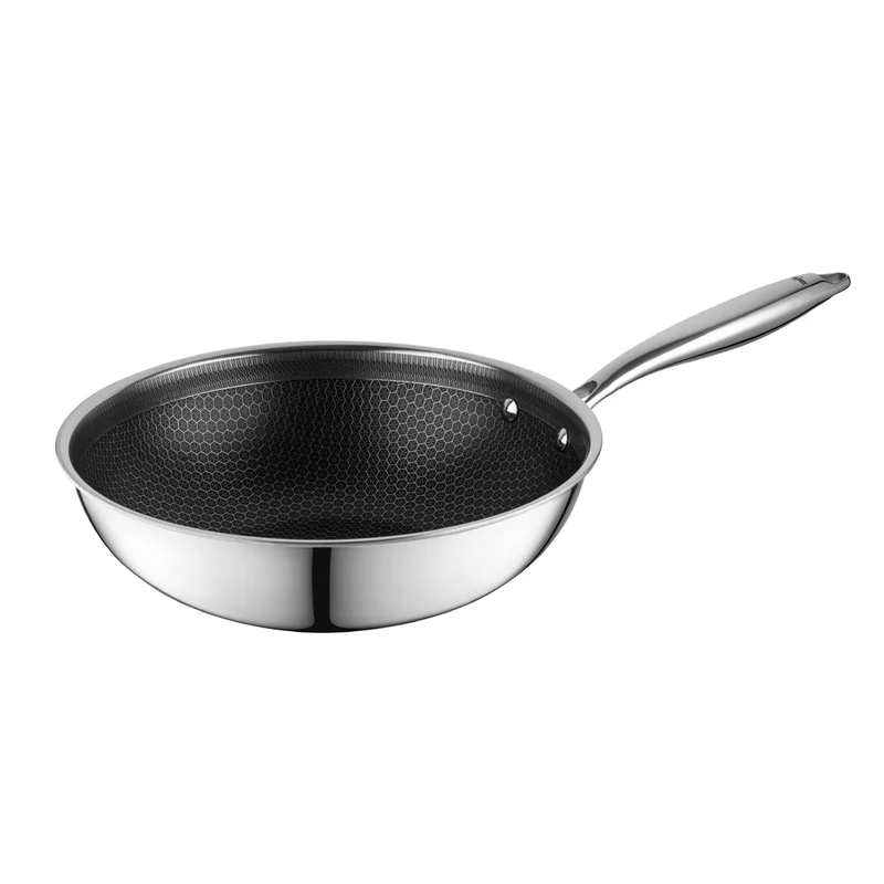 Florina - Aristo Plus Wok Pan Stainless Steel I 26 cm Diameter I Non-Stick Coating with Honeycomb Effect | Oven-Safe | Ergonomic Handle | Mirror Gloss | for All Types of Hobs