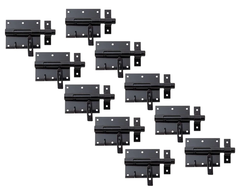 Alberts 863425 Bolt Lock Bolt | with Attached Loop | Black Plastic Coated | Plate 95 x 79 mm | Bolt 15.5 mm | Total Length 135 mm | Set of 10