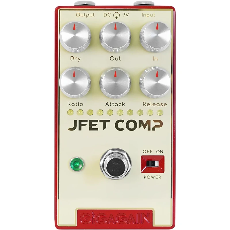 Gigagain GP09 JFET COMP Compressor Pedal, Analog 1176-Style FET Compressor for Electric Guitar, 10-Segment LED Meter, Buffered Bypass - Image 1