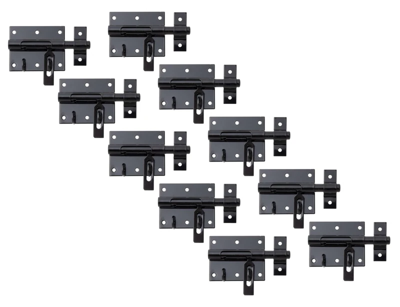 Alberts 863401 Bolt Lock Bolt with Attached Loop Black Plastic Coated Plate 80 x 64 mm Bolt 11.5 mm Total Length 116 mm Set of 10