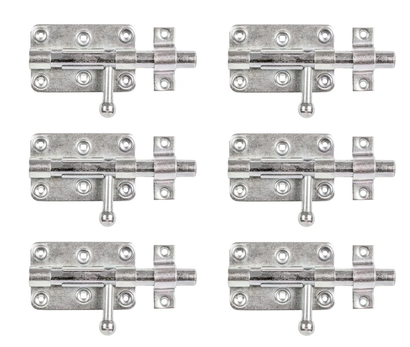 Alberts 842536 Bolt Lock Bolt | with Round Handle and Attached Loop | Galvanised | Thick Layer Passivated | Plate 99 x 68 mm | Bolt 15 mm | Total Length 140 mm | Set of 6