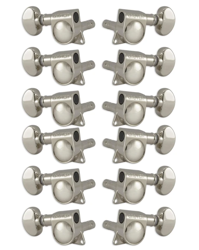 Grover 406N12 Mini Locking Rotomatics with Round Button - Guitar Machine Heads, 6 + 6 - Nickel