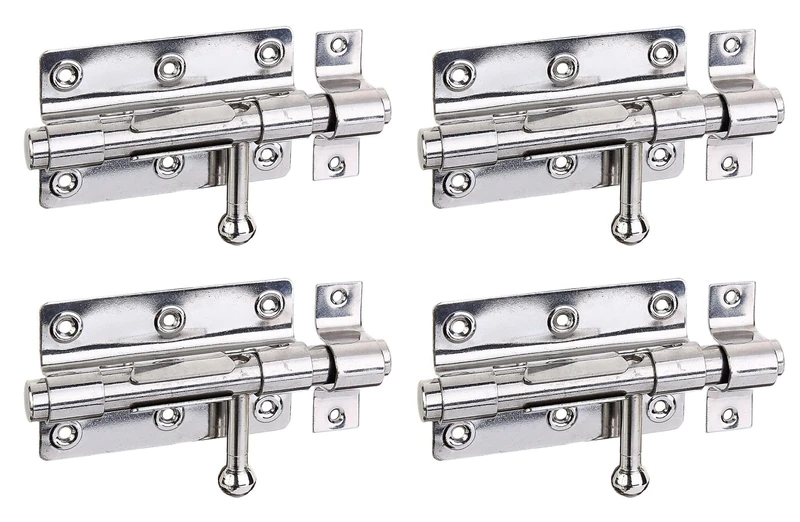 Alberts 858407 Bolt Lock Bolt | with Round Handle and Attached Loop | Stainless Steel | Plate 100 x 65 mm | Bolt - 15.5 mm | Total Length 153 mm | Set of 4 - Image 1