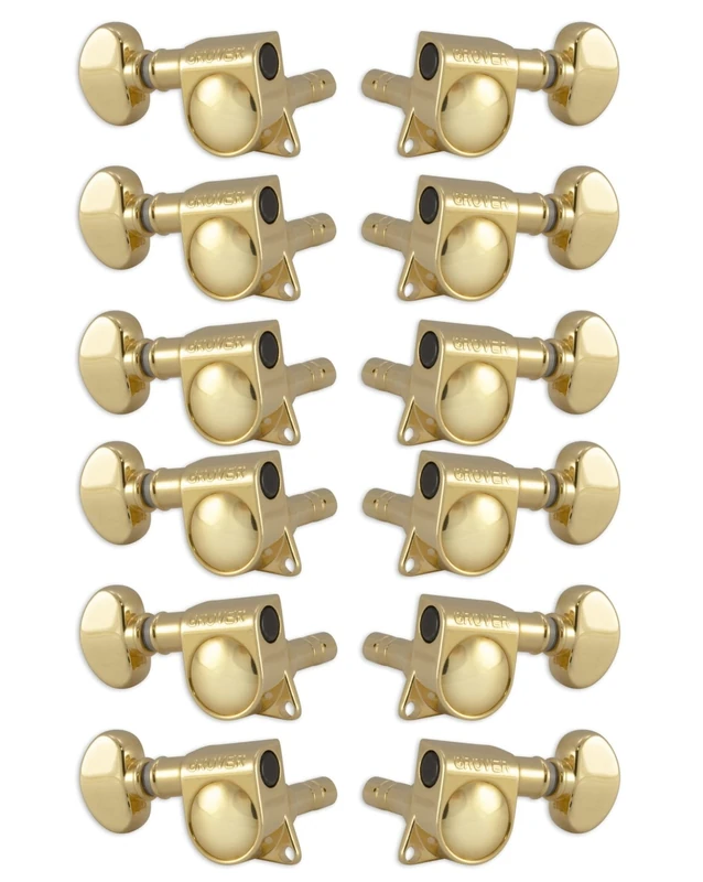 Grover 406G12 Mini Locking Rotomatics with Round Button - Guitar Machine Heads, 6 + 6 - Gold