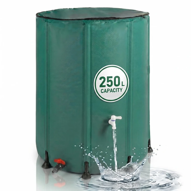 Relaxdays Foldable Rain Barrel 250L, Garden & Balcony, 2 taps, green