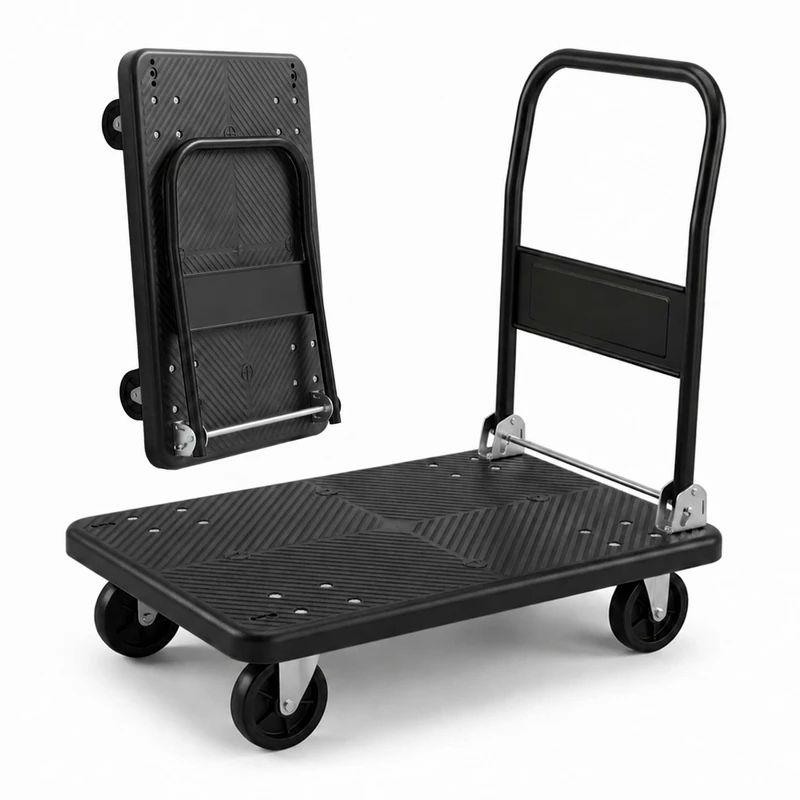 Relaxdays transport trolley 300 kg, foldable platform, handle, black