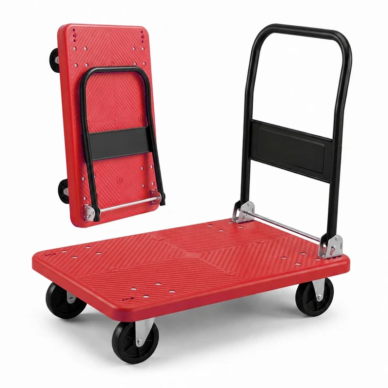 Relaxdays Transport Trolley (up to 300 kg), foldable platform, handle, red