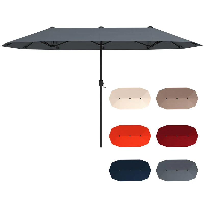 FANTASK Parasol, 380 x 200 cm, Large Double Parasol with Crank, UV Protection, XXL Patio Umbrella, Market Umbrella for Garden, Patio & Pool (Anthracite) - Image 1