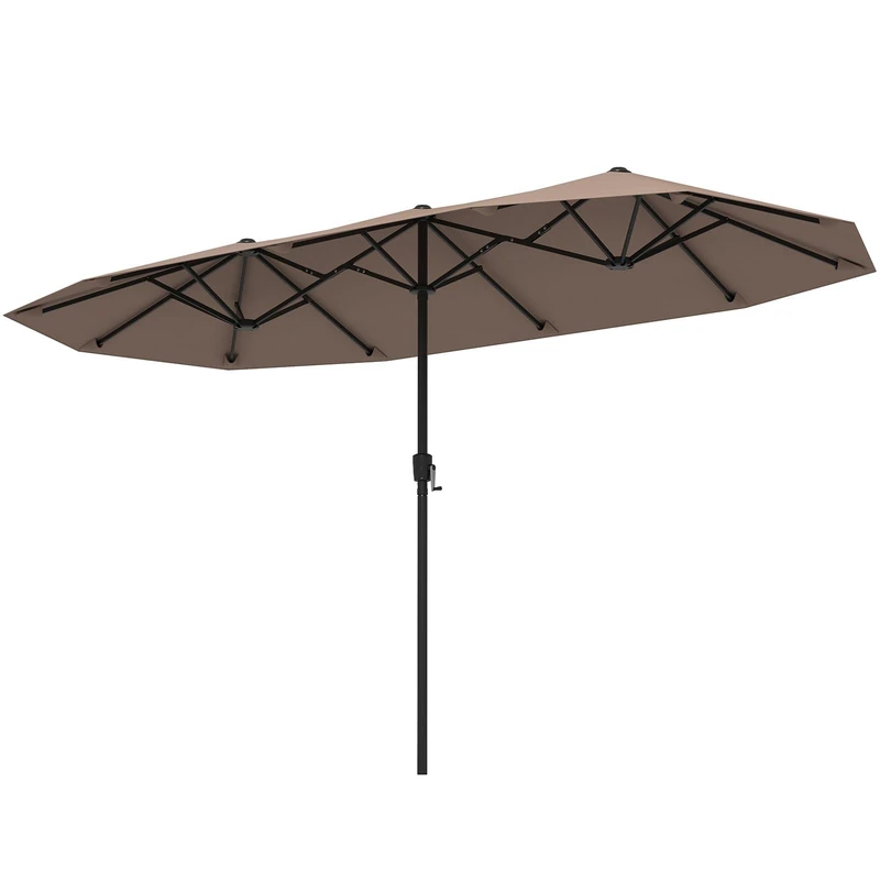 FANTASK Parasol, 380 x 200 cm, Large Double Parasol with Crank, UV Protection, XXL Patio Umbrella, Market Umbrella for Garden, Patio & Pool (Brown) - Image 1