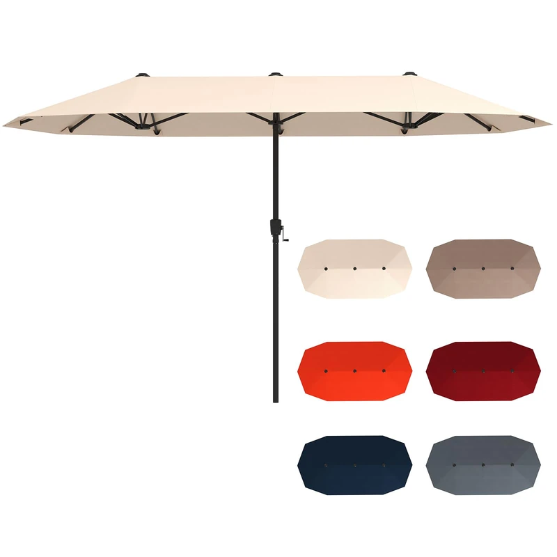 FANTASK Parasol, 380 x 200 cm, Large Double Parasol with Crank, UV Protection, XXL Patio Umbrella, Market Umbrella for Garden, Patio & Pool (Beige) - Image 1