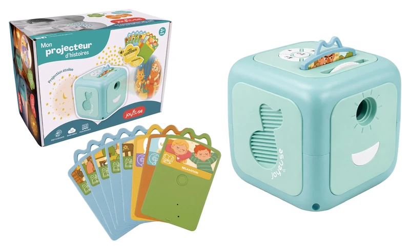 Joyeuse - Children's Musical Projector with Stories and Nursery Rhymes - Musical Wake Up - Night Light - Starry Projection - 8 Integrated Floppy Floppy Disks - Gift - Incuses and Replaceable Batteries