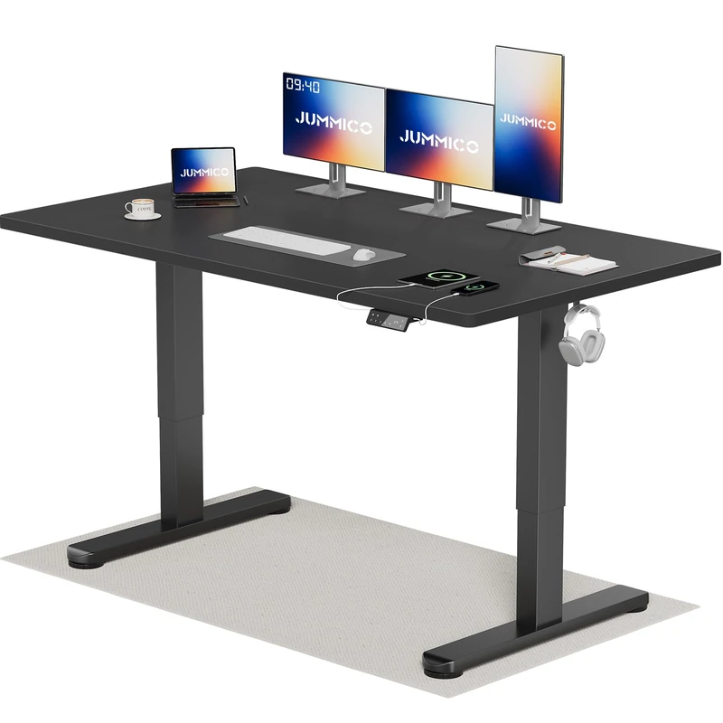 JUMMICO Height-adjustable desk, 160 x 80 cm, one-piece table top, electric with 2 motors, 120 kg load capacity, 72-120 cm height range, 7-button touch screen with memory and USB-C