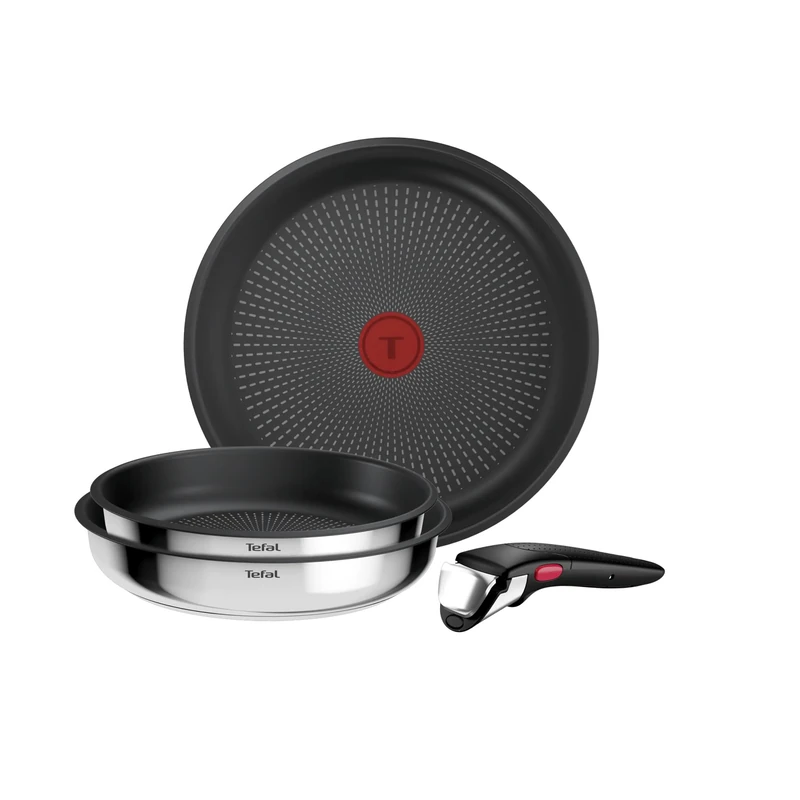 Tefal Ingenio Comfort Max Set of 3 Frying Pans 22/24/28 cm, Removable Handle, Stainless Steel, Stackable, Non-Stick Coating, Thermo-Signal, Induction - Image 1