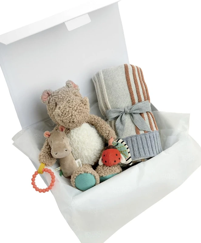 Mamas & Papas Knitted Blanket & Hippo Gift Box - Image 1