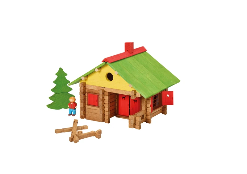JEUJURA - My wooden house – 130 parts of beech – building game for children from 5 years old – houses for assembly and disassembly with many construction possibilities – made in France – 1802