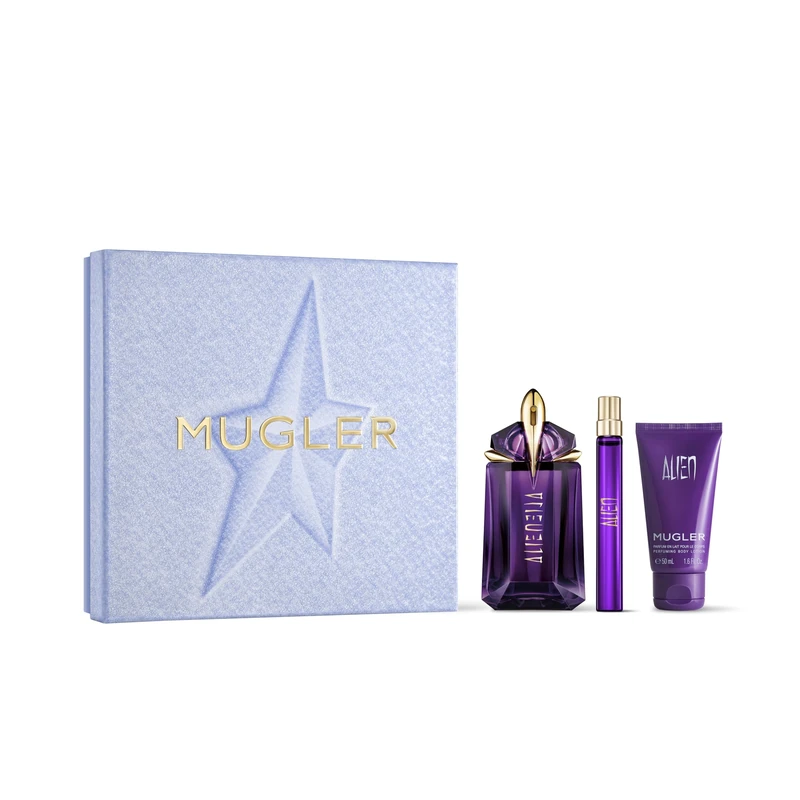 Mugler Alien Eau de Parfum Gift Set, Sensual Floral Ambery Woody Fragrance, Holiday Limited Edition with 60ml Refillable Spray, 10ml Travel Spray and 50ml Body Lotion