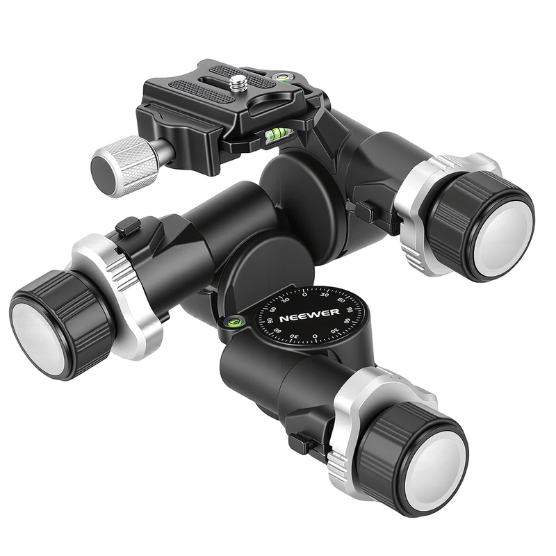 NEEWER 3 Axis Geared Tripod Head, 3 Way Camera Damped Fluid Pan Head with Micro Adjustment, Arca Type Quick Release Plates, Bubble Level Photography Accessories, Max Load: 13.2lb/6kg, TH17